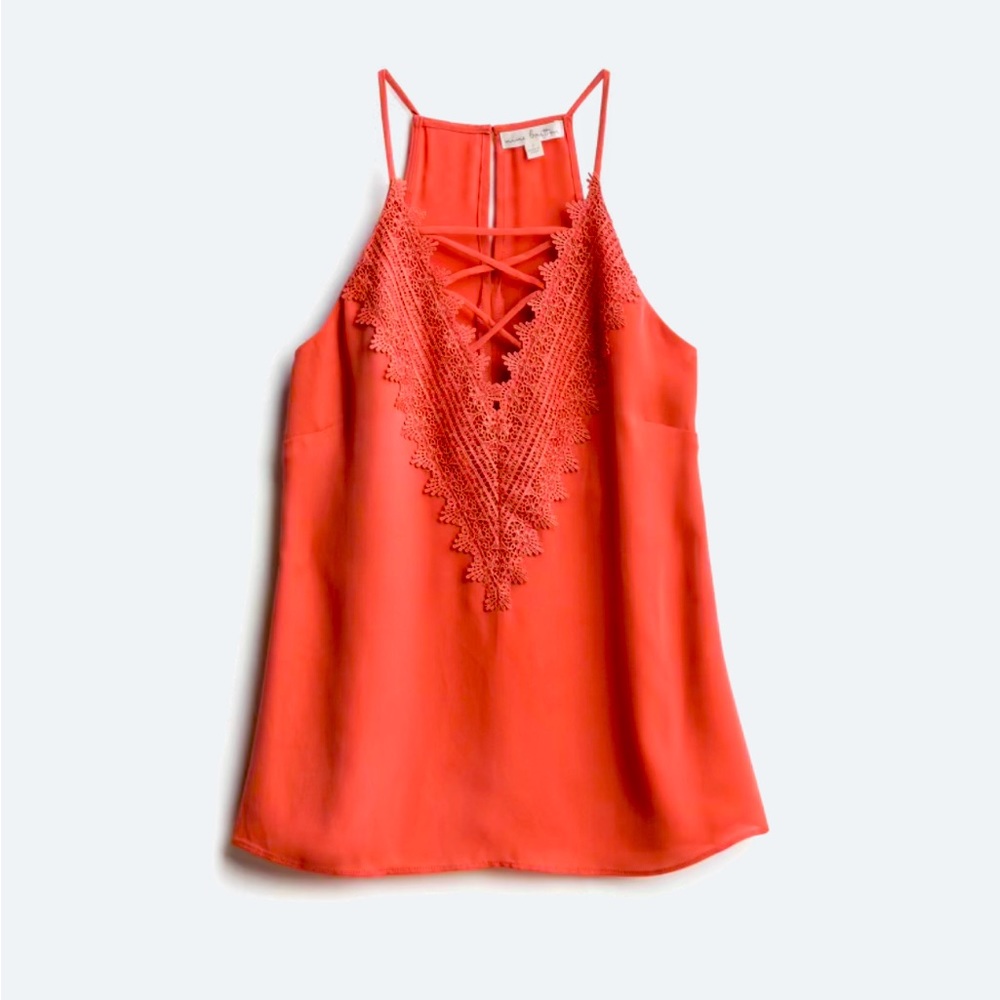 Lace detail blouse in dark pink/coral